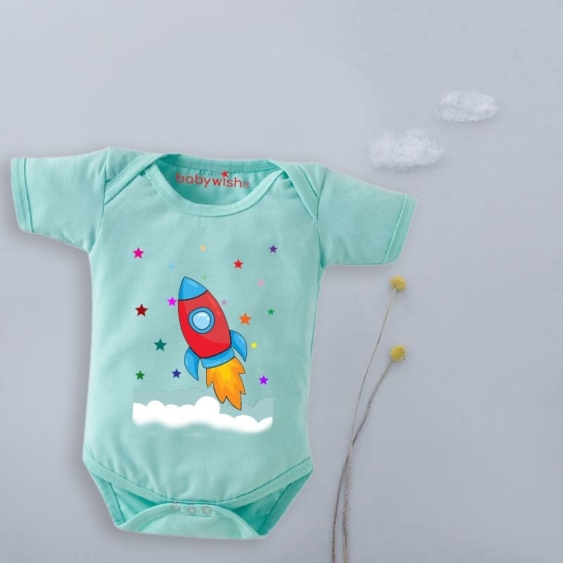 Baby First Birthday Celebrations Romper Clothes Baby Newborn Bodysuits Outfit Envelop Neck Half Sleeve Unisex Onesies "Space Ship Print"
