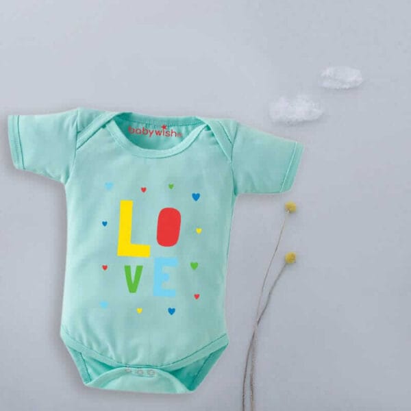 Baby First Birthday Celebrations Romper Clothes Baby Newborn Bodysuits Outfit Envelop Neck Half Sleeve Unisex Onesies "Love Heart Print" - Image 3