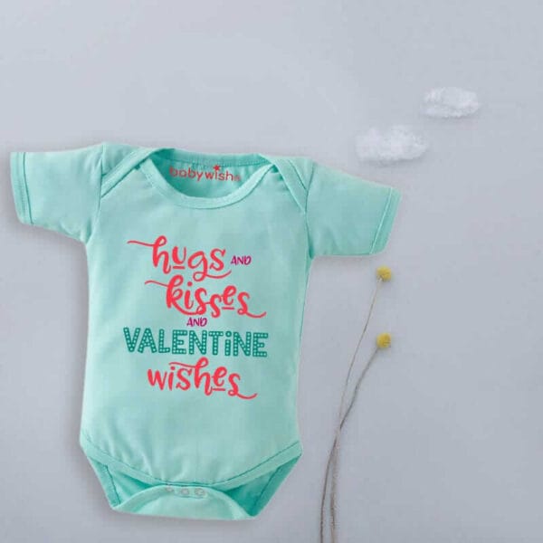 Baby First Valentine Day Romper Clothes Baby valentine Bodysuits Newborn Outfit Envelop Neck Half Sleeve Unisex Onesies"Hugs And Kisses Valentine Wishes" - Image 5