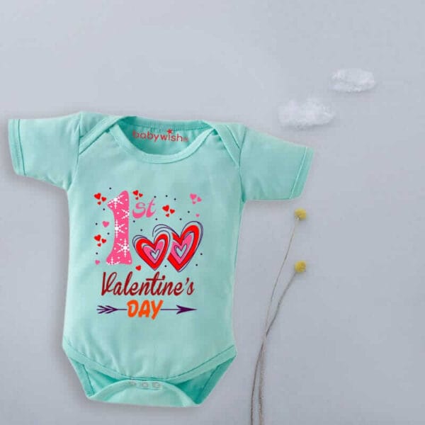 Baby First Valentine Day Romper Clothes Baby valentine Bodysuits Newborn Outfit Envelop Neck Half Sleeve Unisex Onesies"1st Heart printed" - Image 4