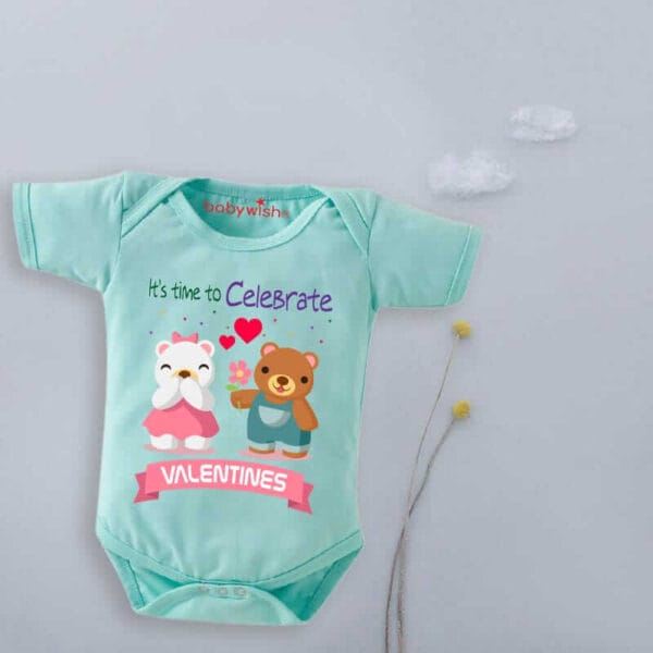 Baby First Valentine Day Romper Clothes Baby valentine Bodysuits Newborn Outfit Envelop Neck Half Sleeve Unisex Onesies"Time to celebrate Valentine" - Image 4