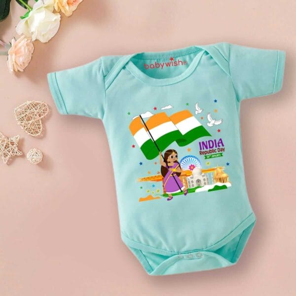 Baby First Republic Day Romper Clothes Baby Bodysuits Newborn Outfit Envelop Neck Half Sleeve Unisex Onesies"Happy Republic Day" - Image 4