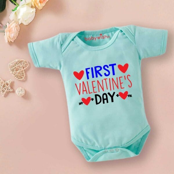 Baby First Valentine Day Romper Clothes Baby valentine Bodysuits Newborn Outfit Envelop Neck Half Sleeve Unisex Onesies"First Valentine Heart" - Image 4