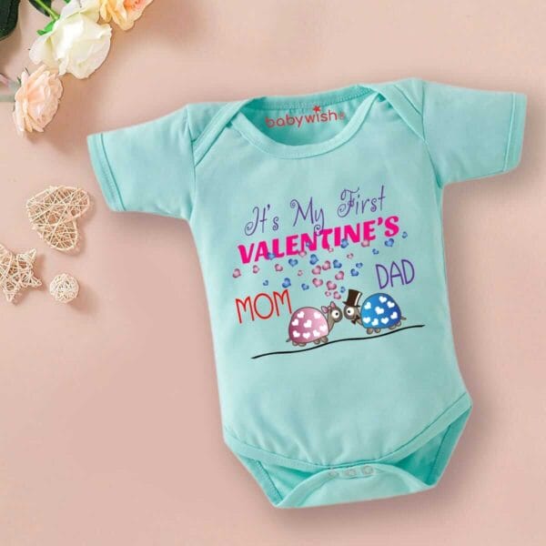 Baby First Valentine Day Romper Clothes Baby valentine Bodysuits Newborn Outfit Envelop Neck Half Sleeve Unisex Onesies"Mom & Dad is my valentine" - Image 4