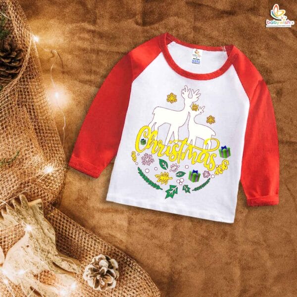 My First Christmas T-Shirt | Cute Deer Print Full Sleeve Baby Tee | Festive Winter Outfit for Boys & Girls – Babywish - Image 2