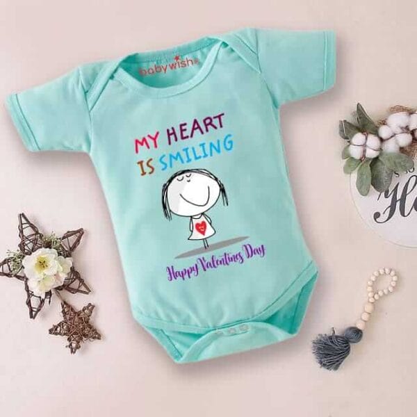 Baby First Valentine Day Romper Clothes Baby valentine Bodysuits Newborn Outfit Envelop Neck Half Sleeve Unisex Onesies"My Heart is Smiling" - Image 4