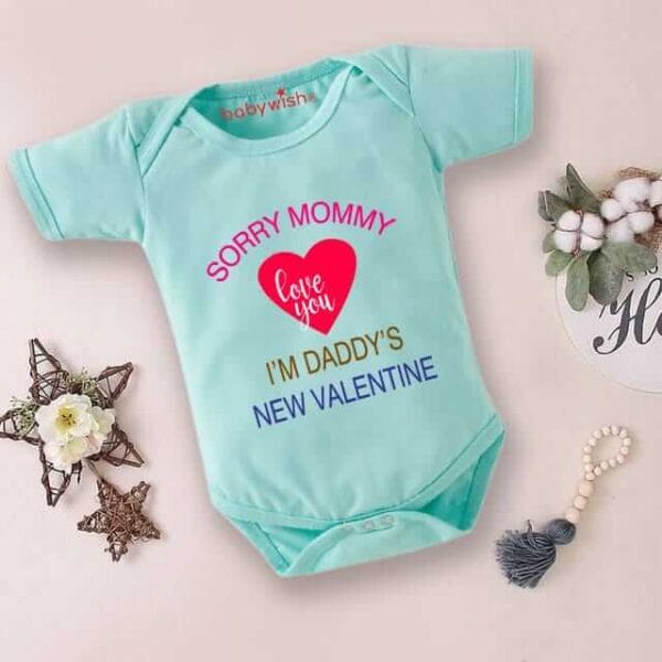 Baby First Valentine Day Romper Clothes Baby valentine Bodysuits Newborn Outfit Envelop Neck Half Sleeve Unisex Onesies"Sorry Mummy I'm Daddy's New Valentine" - Image 4