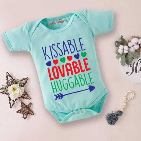Baby First Valentine Day Romper Clothes Baby valentine Bodysuits Newborn Outfit Envelop Neck Half Sleeve Unisex Onesies"Kissable Baby on Valentine" - Image 4