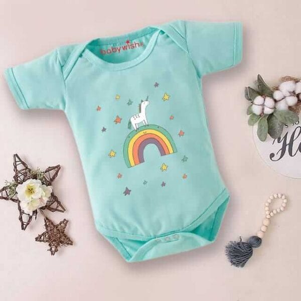 Baby First Birthday Celebrations Romper Clothes Baby Newborn Bodysuits Outfit Envelop Neck Half Sleeve Unisex Onesies "Unicorn Print" - Image 4