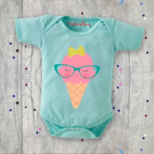 Baby First Birthday Celebrations Romper Clothes Baby Newborn Bodysuits Outfit Envelop Neck Half Sleeve Unisex Onesies "Ice-Cream Print" - Image 3