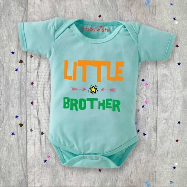 Baby First Birthday Celebrations Romper Clothes Baby Newborn Bodysuits Outfit Envelop Neck Half Sleeve Unisex Onesies "Little Brother Print" - Image 3