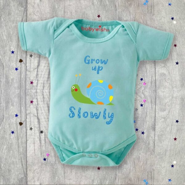 Baby First Birthday Celebrations Romper Clothes Baby Newborn Bodysuits Outfit Envelop Neck Half Sleeve Unisex Onesies "Grow Up Slowly" - Image 3