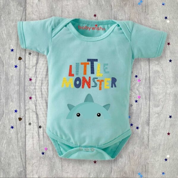 Baby First Birthday Celebrations Romper Clothes Baby Newborn Bodysuits Outfit Envelop Neck Half Sleeve Unisex Onesies "Little Monster Theme" - Image 3
