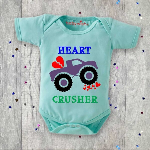 Baby First Valentine Day Romper Clothes Baby valentine Bodysuits Newborn Outfit Envelop Neck Half Sleeve Unisex Onesies"Heart Crusher" - Image 4