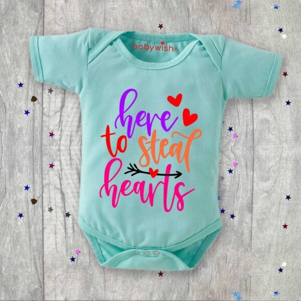Baby First Valentine Day Romper Clothes Baby valentine Bodysuits Newborn Outfit Envelop Neck Half Sleeve Unisex Onesies"Here to Steal Heart" - Image 4