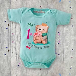 Baby First Valentine Day Romper Clothes Baby valentine Bodysuits Newborn Outfit Envelop Neck Half Sleeve Unisex Onesies"Teddy Bear Valentine Print"