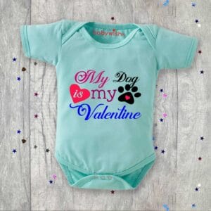 Baby First Valentine Day Romper Clothes Baby valentine Bodysuits Newborn Outfit Envelop Neck Half Sleeve Unisex Onesies"My Dog is my Valentine"