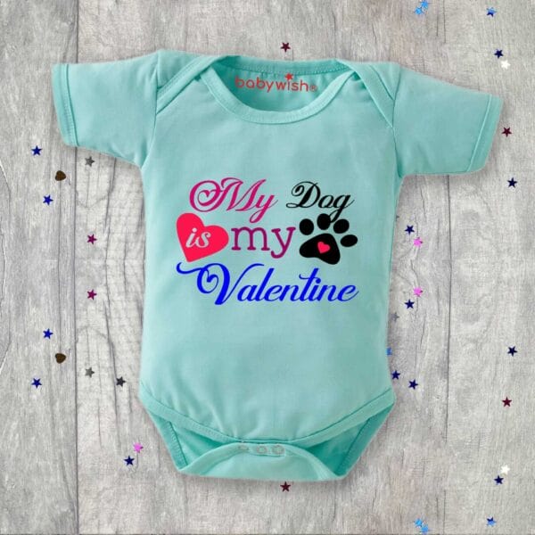 Baby First Valentine Day Romper Clothes Baby valentine Bodysuits Newborn Outfit Envelop Neck Half Sleeve Unisex Onesies"My Dog is my Valentine"