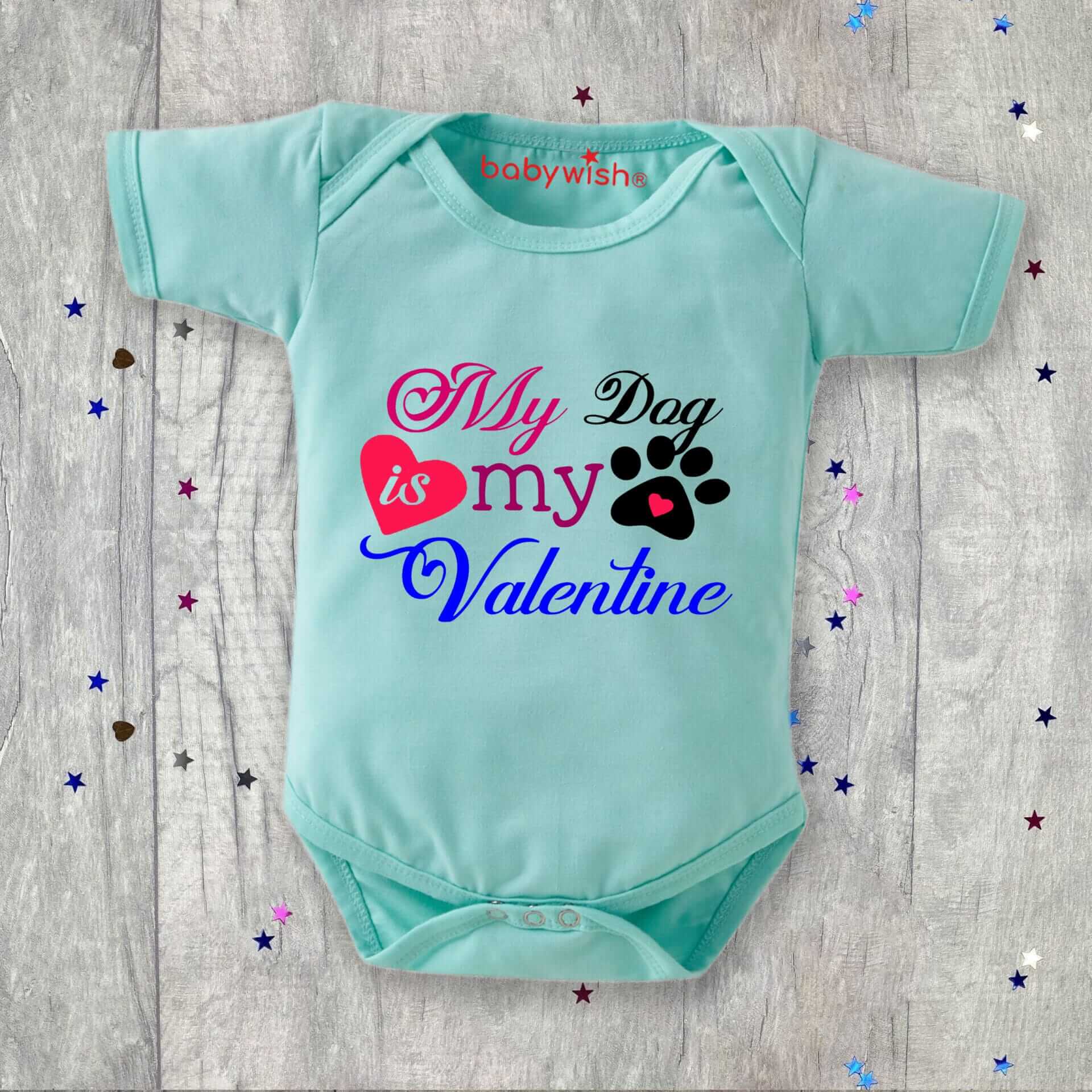 Baby First Valentine’s Day Romper Clothes | Baby Valentine Bodysuits | Newborn Outfit Envelope Neck Half Sleeve Unisex Onesies “My Dog is My Valentine” | Cute Baby Gift for Boys & Girls