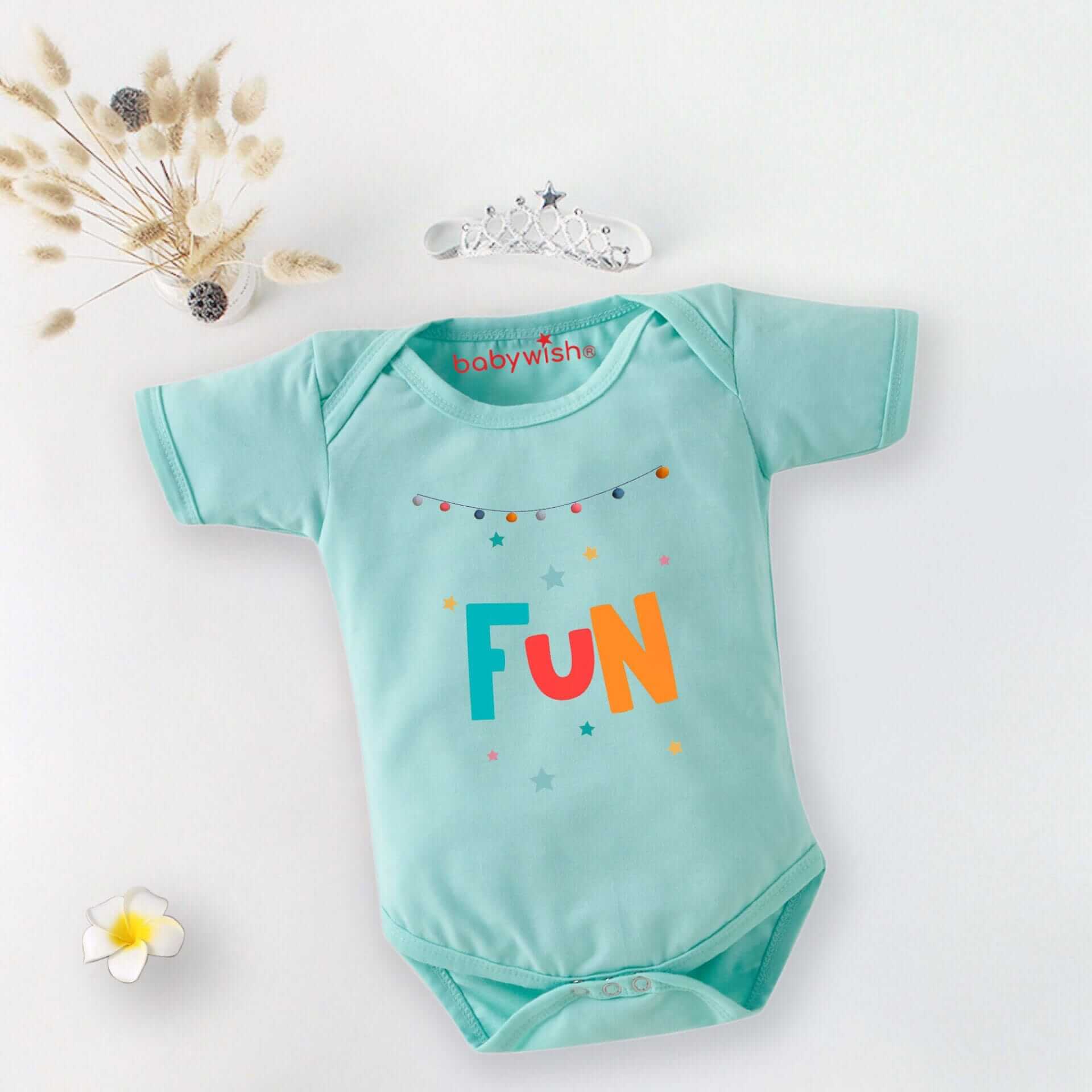 Baby First Birthday Celebrations Romper Clothes Baby Newborn Bodysuits Outfit Envelop Neck Half Sleeve Unisex Onesies "Fun Star Print"