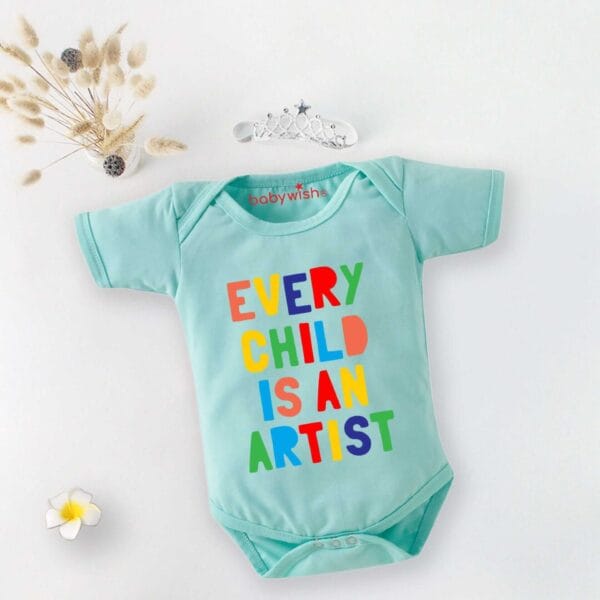Baby First Birthday Celebrations Romper Clothes Baby Newborn Bodysuits Outfit Envelop Neck Half Sleeve Unisex Onesies "Every Child is an Artists"