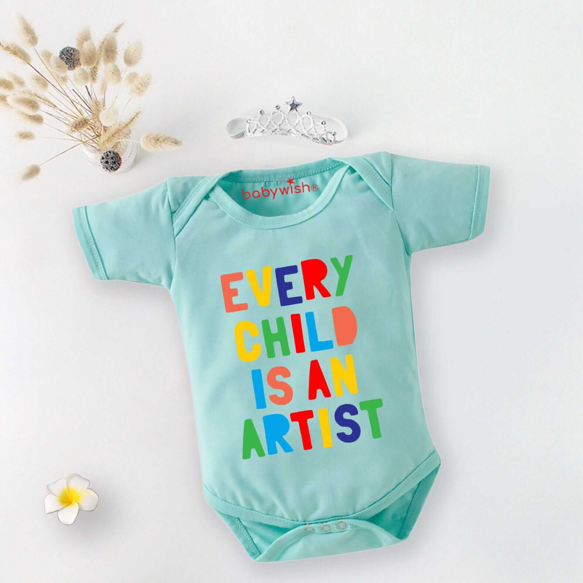 Baby First Birthday Celebrations Romper Clothes Baby Newborn Bodysuits Outfit Envelop Neck Half Sleeve Unisex Onesies "Every Child is an Artists"