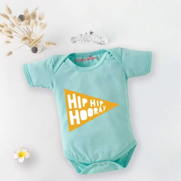 Baby First Birthday Celebrations Romper Clothes Baby Newborn Bodysuits Outfit Envelop Neck Half Sleeve Unisex Onesies "Hip Hip Hooray"
