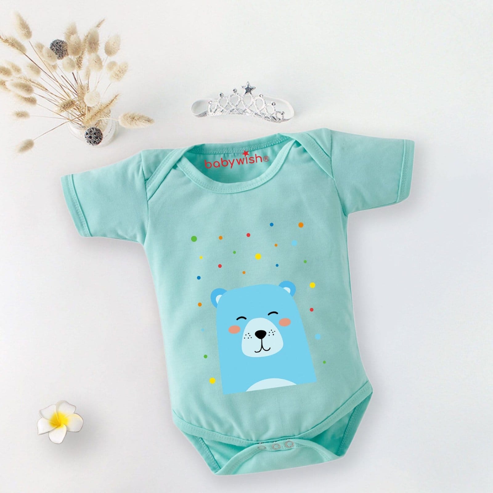Baby First Birthday Celebrations Romper Clothes Baby Newborn Bodysuits Outfit Envelop Neck Half Sleeve Unisex Onesies "Panda Dot Print"