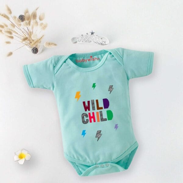 Baby First Birthday Celebrations Romper Clothes Baby Newborn Bodysuits Outfit Envelop Neck Half Sleeve Unisex Onesies "Wild Child Print" - Image 3