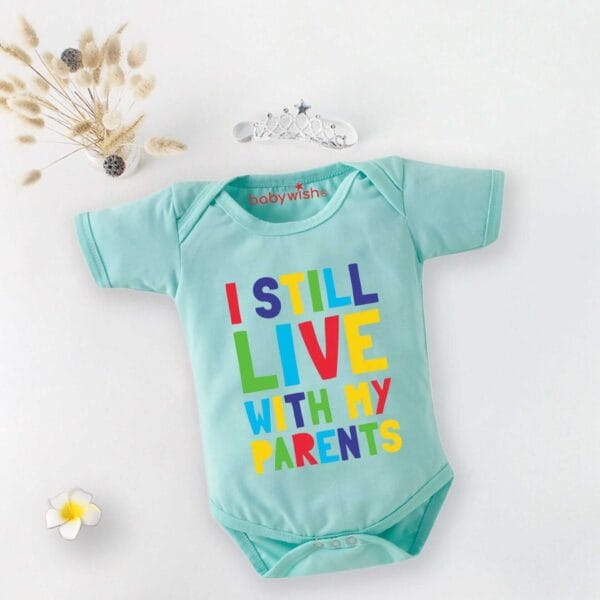 Baby First Birthday Celebrations Romper Clothes Baby Newborn Bodysuits Outfit Envelop Neck Half Sleeve Unisex Onesies "Still Live With Parents" - Image 3