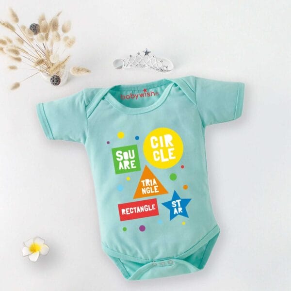 Baby First Birthday Celebrations Romper Clothes Baby Newborn Bodysuits Outfit Envelop Neck Half Sleeve Unisex Onesies "Square,Circle & Star" - Image 3