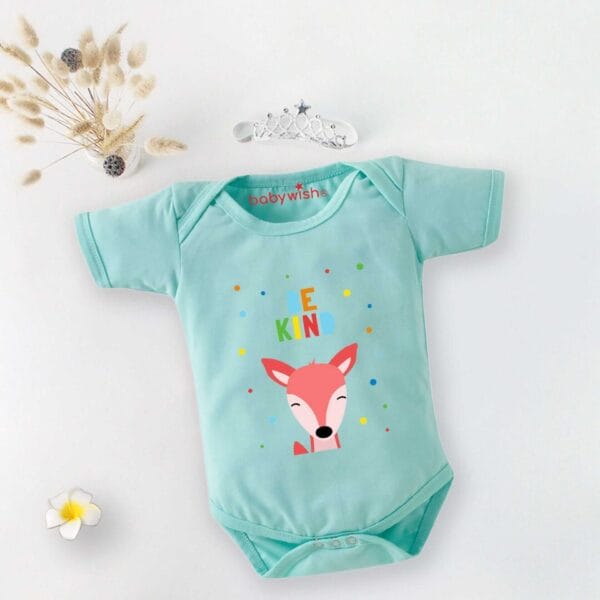 Baby First Birthday Celebrations Romper Clothes Baby Newborn Bodysuits Outfit Envelop Neck Half Sleeve Unisex Onesies "Be Kind Deer Print" - Image 2