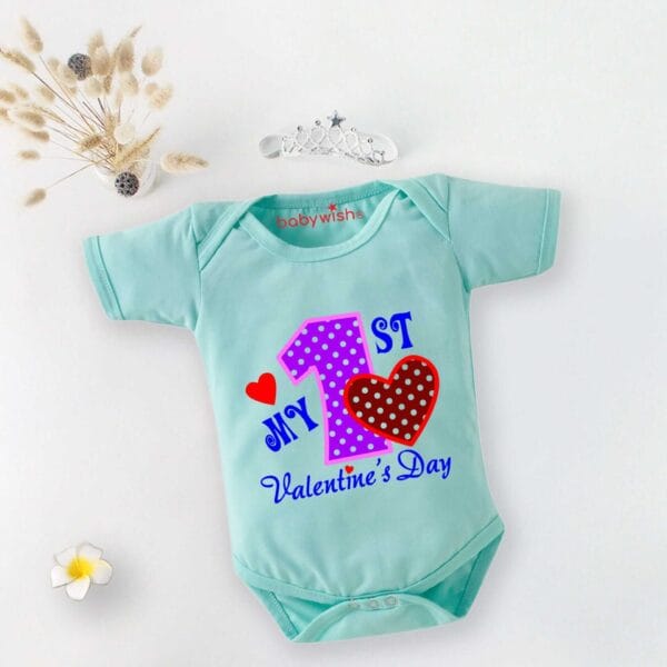 Baby First Valentine Day Romper Clothes Baby valentine Bodysuits Newborn Outfit Envelop Neck Half Sleeve Unisex Onesies"First Valentine Heart Print" - Image 4