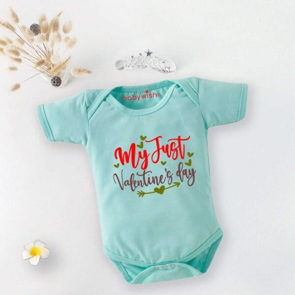 Baby First Valentine Day Romper Clothes Baby valentine Bodysuits Newborn Outfit Envelop Neck Half Sleeve Unisex Onesies"My Just Valentine" - Image 4