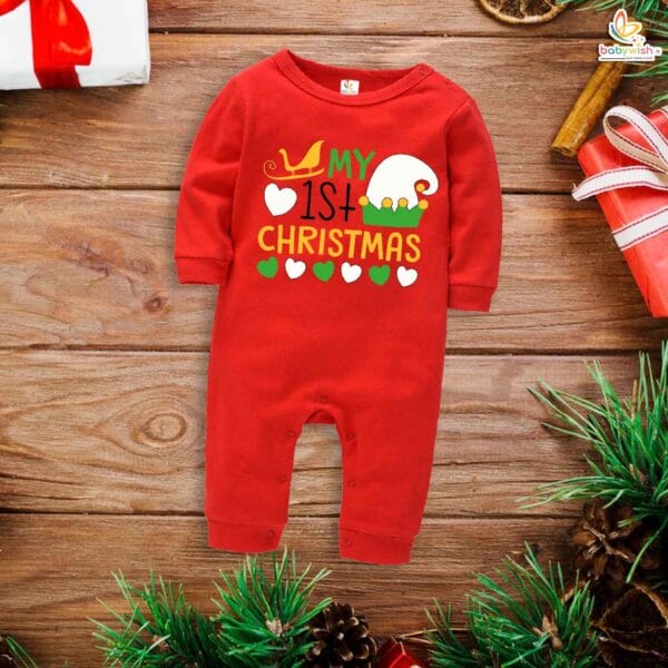 Babywish Christmas Full Body Romper Clothes My First Merry Bodysuit My first Christmas Hat Print