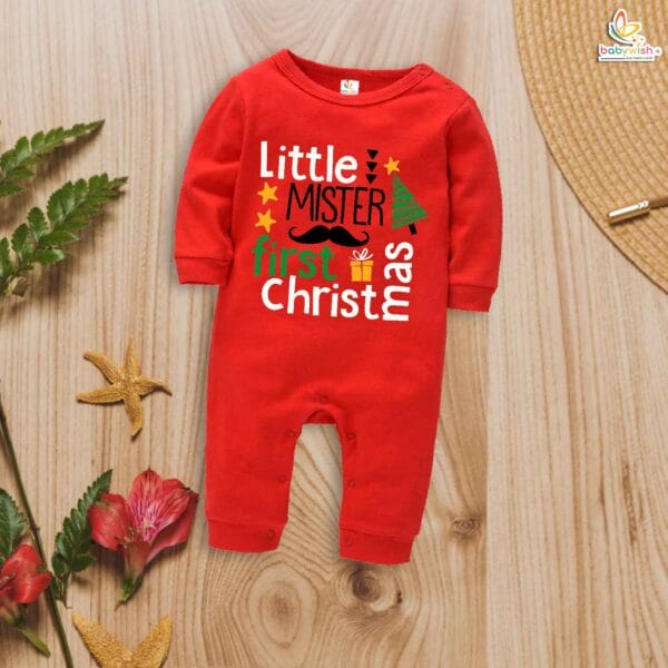 Babywish Christmas Full Body Romper Clothes My First Merry Full Bodysuit Little mister first Christmas