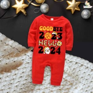 My First New Year Romper | Goodbye 2023 Hello 2024 Hat Print Full Body Bodysuit | New Year Baby Outfit for Boys & Girls – Babywish
