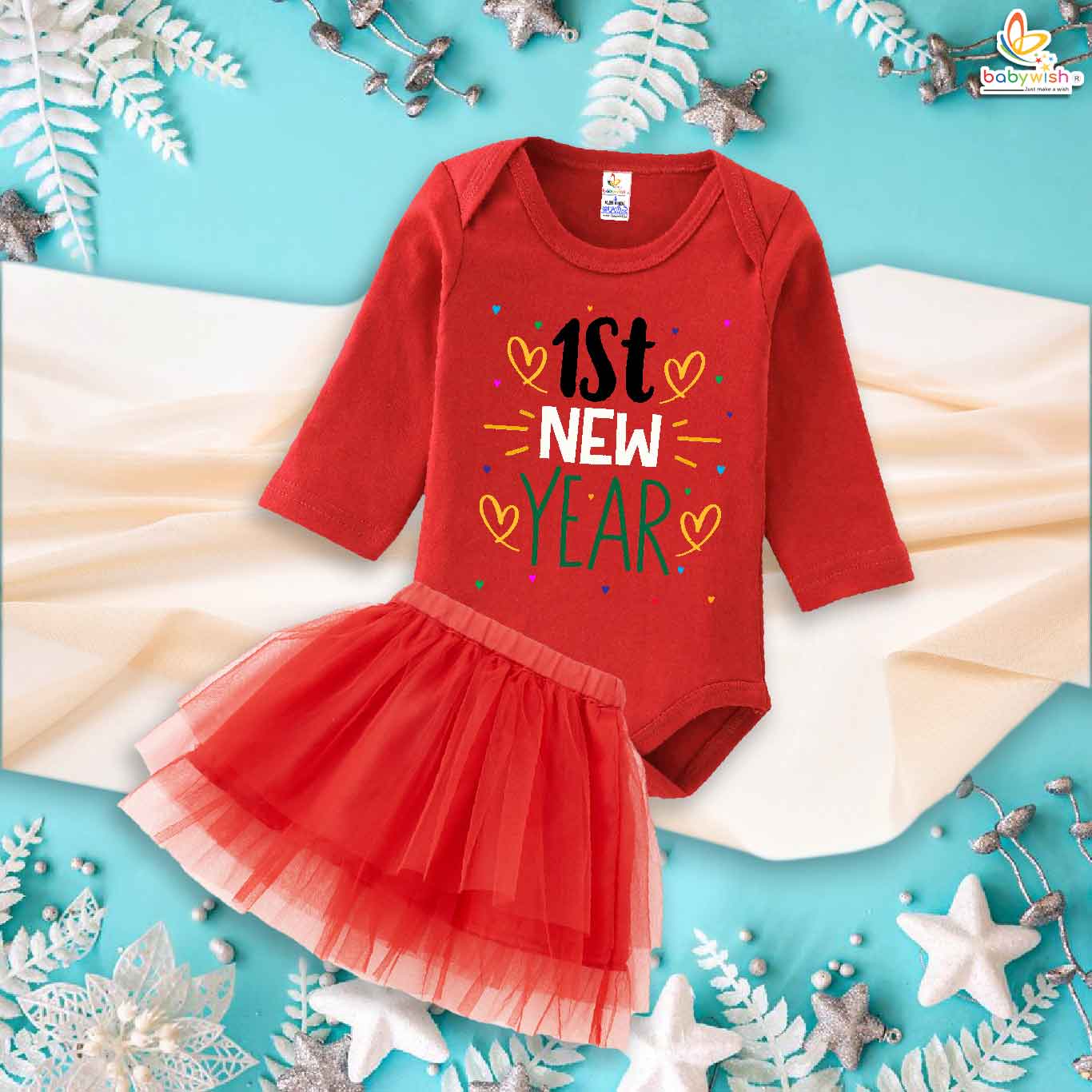 Newborn girls tutu skirt Full Sleeve romper New Year print onesies bodysuits for baby 0 to 12 months