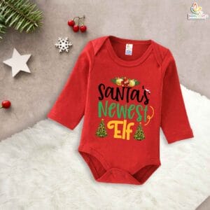 My First Christmas Romper | Santa’s Newest Elf Print Bodysuit for Baby Boys & Girls | Cute Holiday Baby Outfit – Babywish