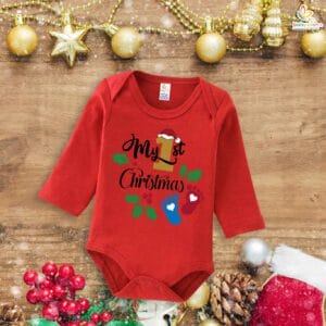 Babywish Christmas Romper Clothes My First Merry Bodysuit Romper My First Christmas Foot Print