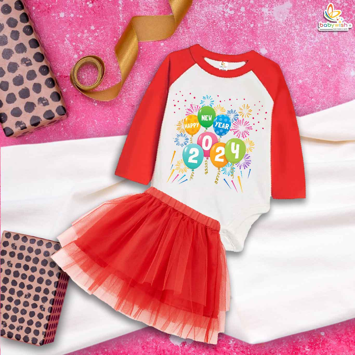 Newborn girls tutu skirt Full Sleeve romper New Year print onesies bodysuits for baby 0 to 12 months