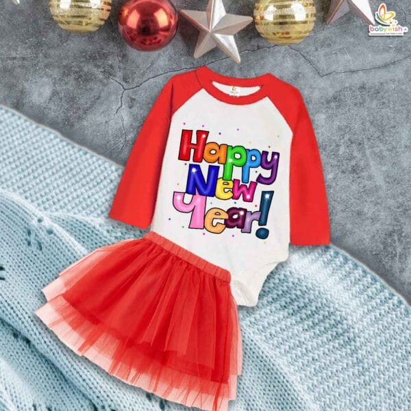 Newborn girls tutu skirt Full Sleeve romper New Year print onesies bodysuits for baby 0 to 12 months - Image 2