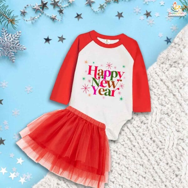 Newborn girls tutu skirt Full Sleeve romper New Year print onesies bodysuits for baby 0 to 12 months - Image 2