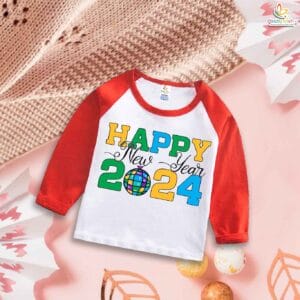My First New Year T-Shirt | Happy New Year 2024 Print Full Sleeve Baby Tee | Winter Festive Outfit for Baby Boys & Girls – Babywish