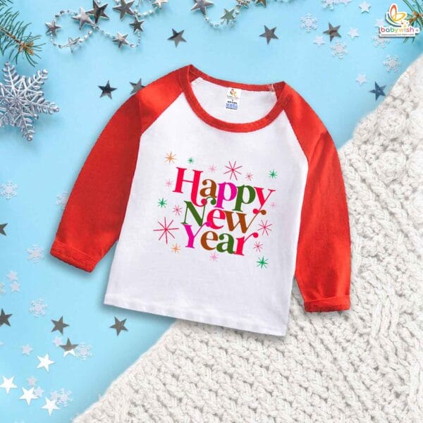 My First New Year T-Shirt | Happy New Year Print Full Sleeve Baby Tee | Winter Celebration Outfit for Boys & Girls – Babywish