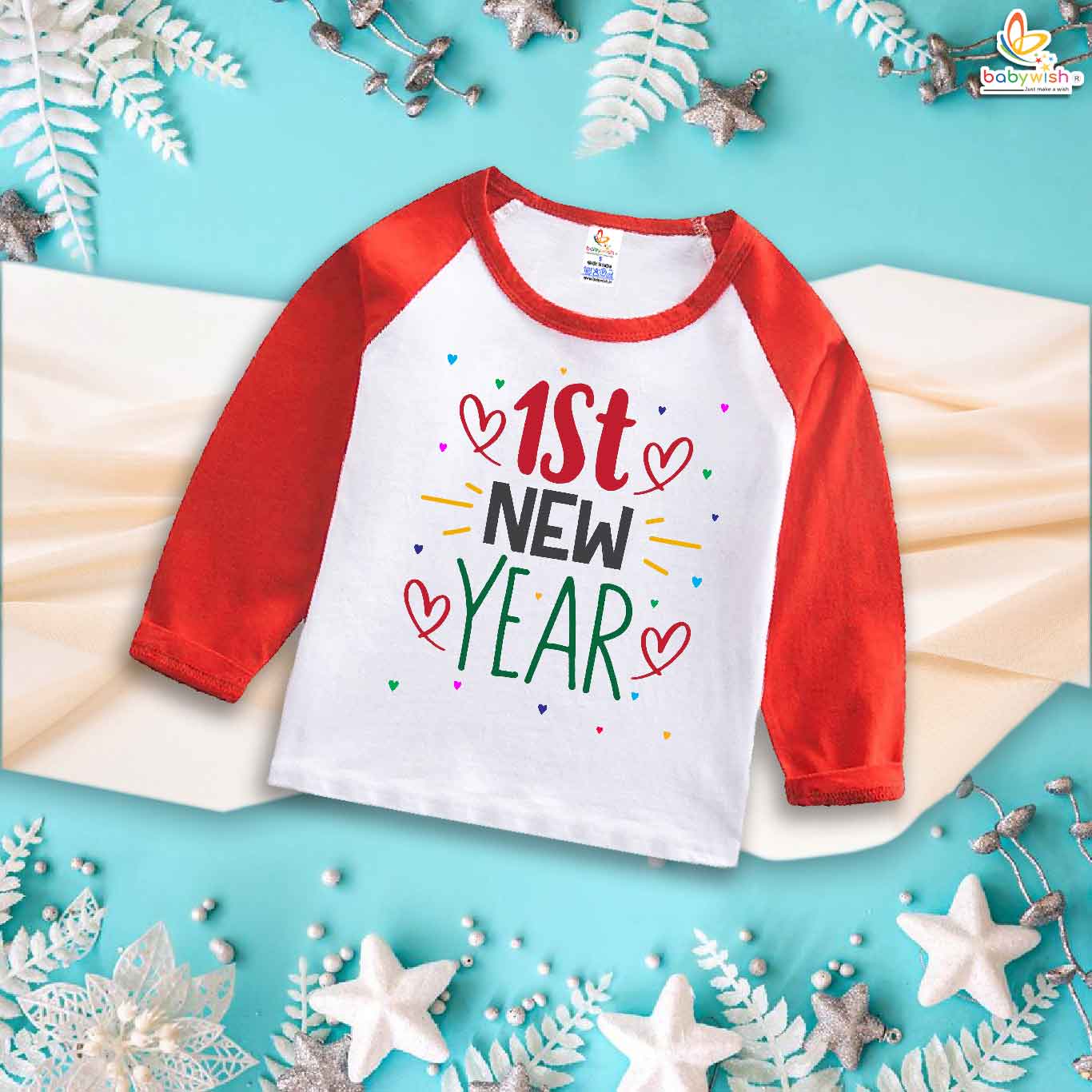 My First New Year T-Shirt | 1st New Year Print Full Sleeve Baby Tee | Winter Celebration Outfit for Baby Boys & Girls – Babywish