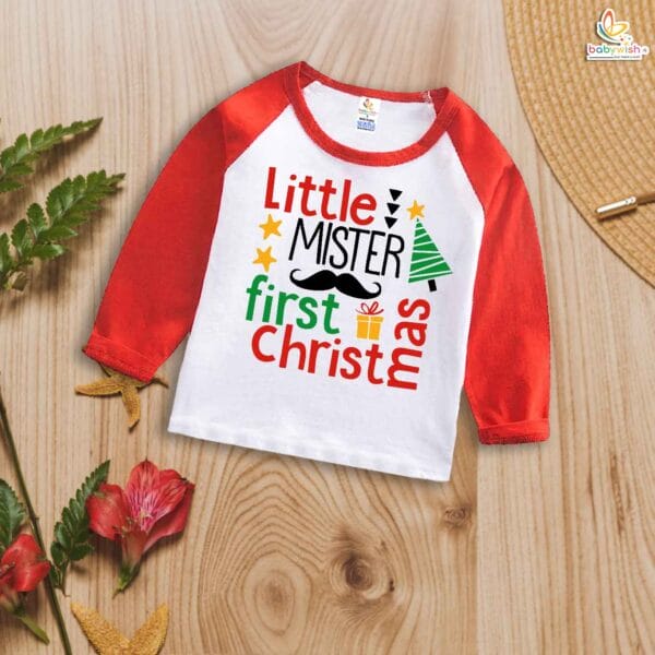 Little Mister's First Christmas T-Shirt | My First Christmas Full Sleeve Baby Tee | Holiday Outfit for Baby Boys – Babywish - Image 2
