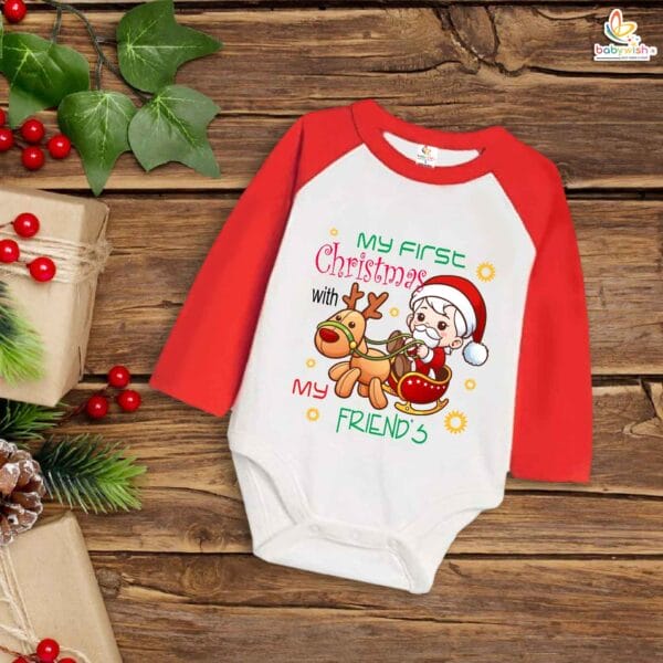 Babywish Christmas Romper Clothes My First Merry Bodysuit Romper My First Christmas With my friend's - Image 2