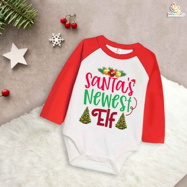 My First Christmas Romper | Santa’s Newest Elf Print Bodysuit for Baby Boys & Girls | Cute Holiday Baby Outfit – Babywish - Image 2