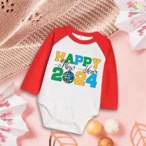 My First New Year 2024 Romper | Happy New Year Full Sleeve Baby Bodysuit | Winter Festive Outfit for Boys & Girls – Babywish